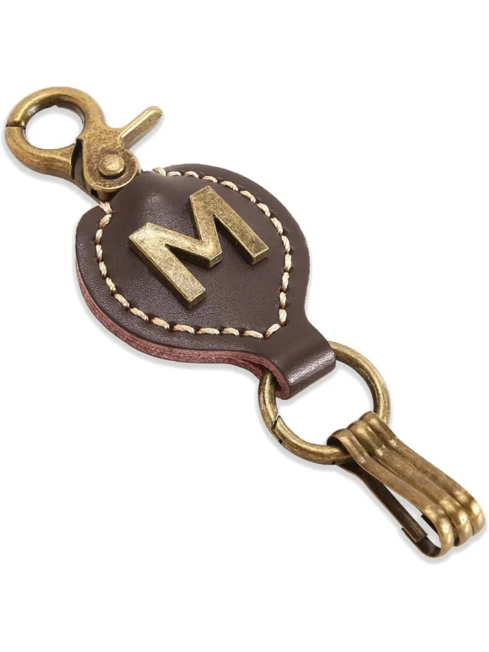 Personalized Brown Leather Initial Keychain with Easy Clasp - Perfect Gift for